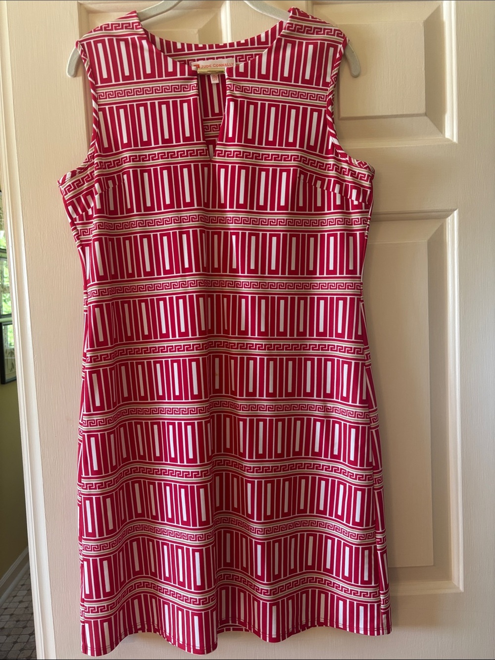 Jude Connally Red & White Geometric Dress